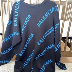 Balenciaga Black Sweater with Blue Logo